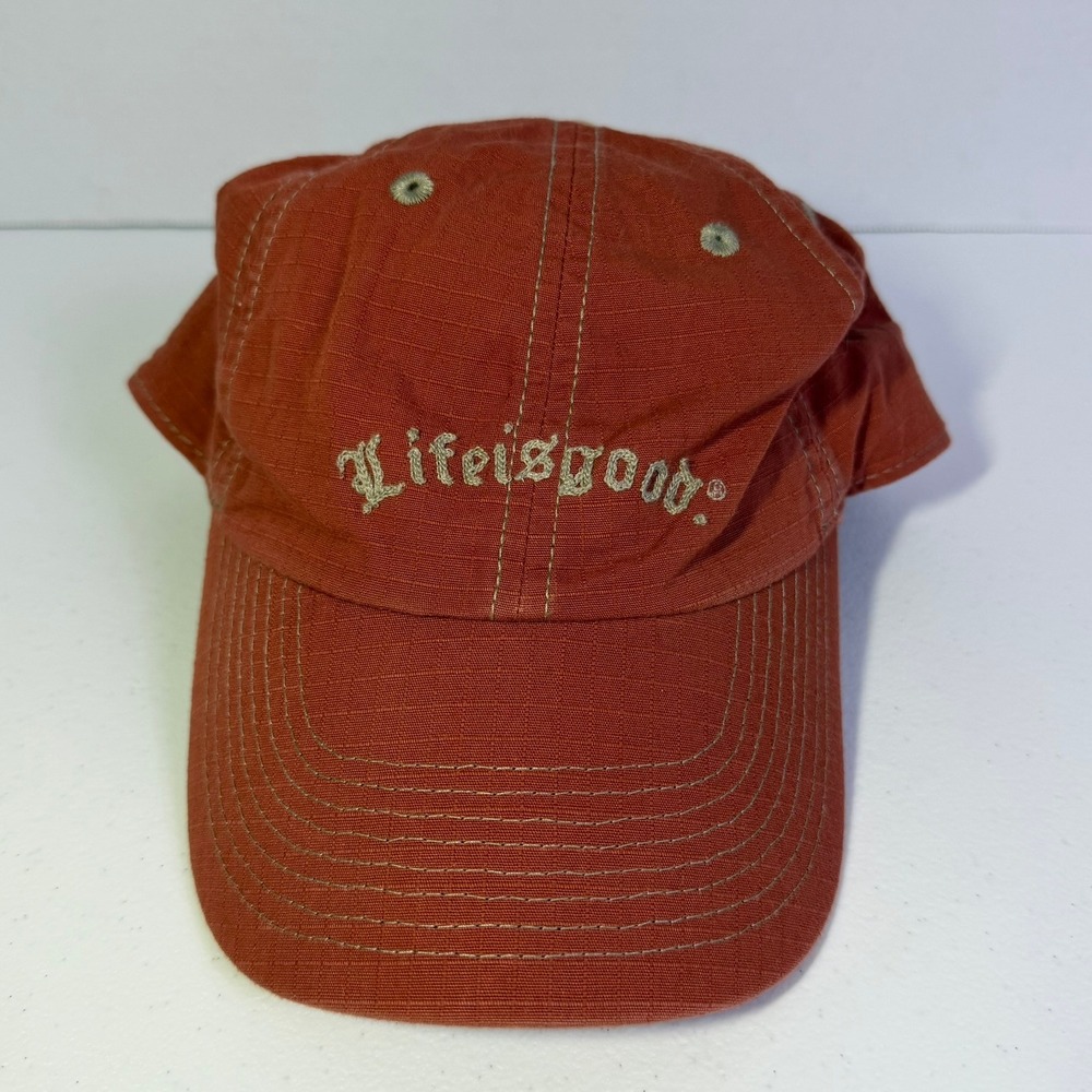 Life is Good Hat Burnt Orange Ripstop Cotton Adjustable Baseball Cap Jake Logo